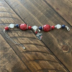 Houston Texans Football Navy Red Silver Beaded Bracelet